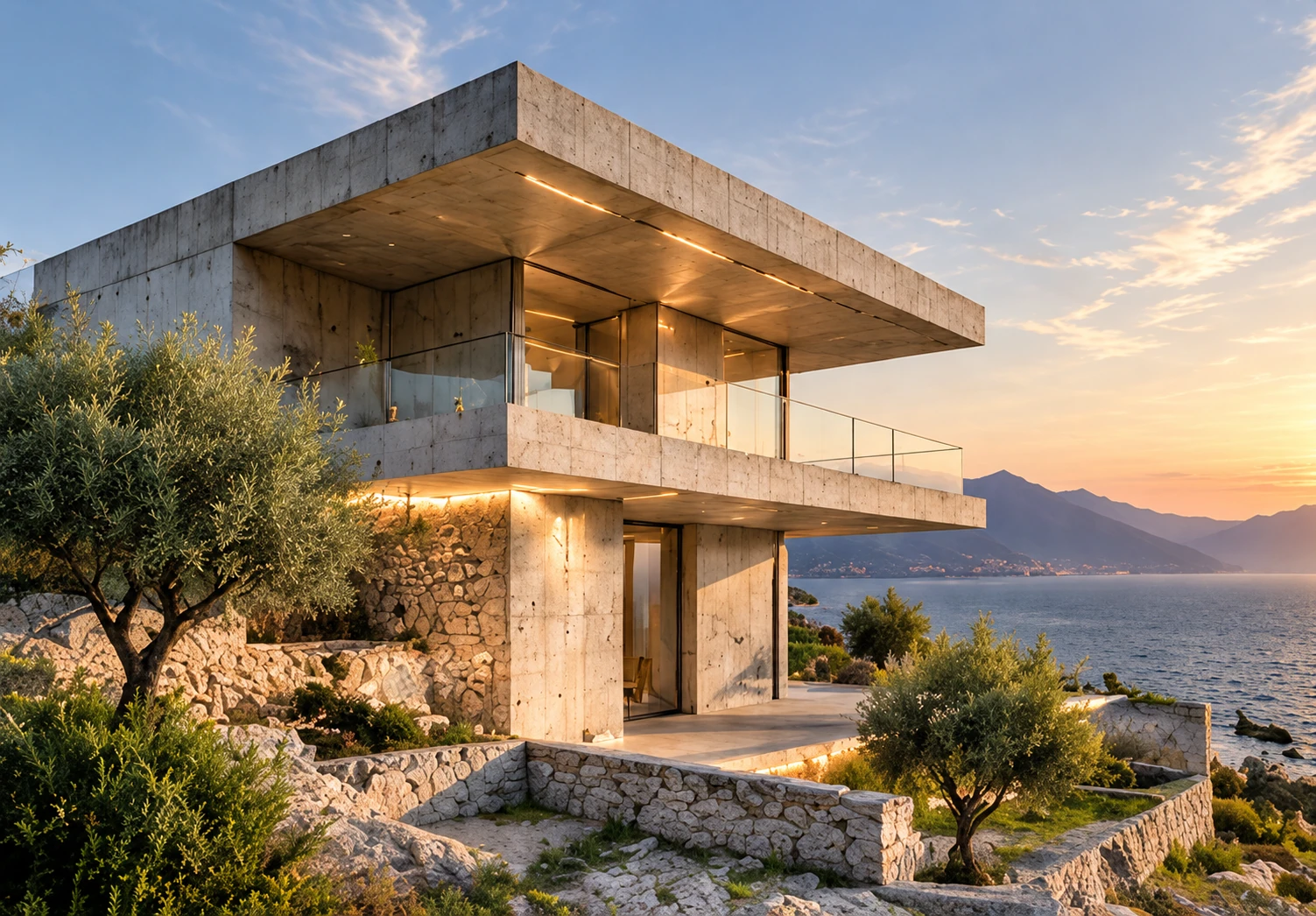 Villa contemporanea in cemento armato affacciata sul mare