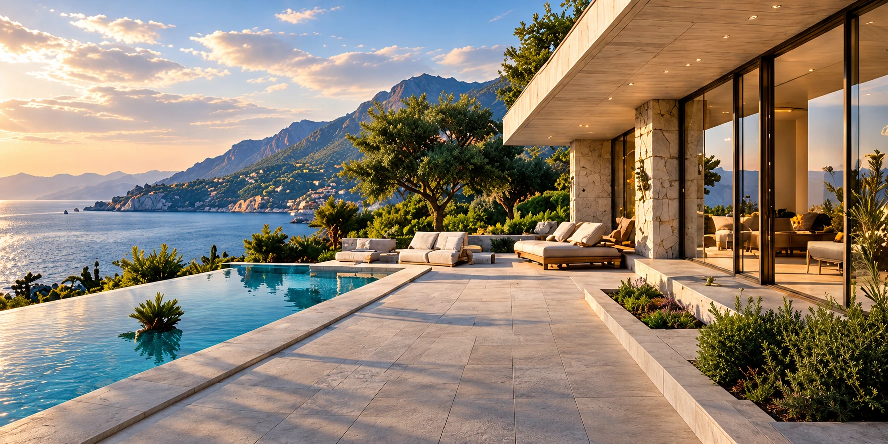Villa mediterranea con terrazza e piscina sul mare